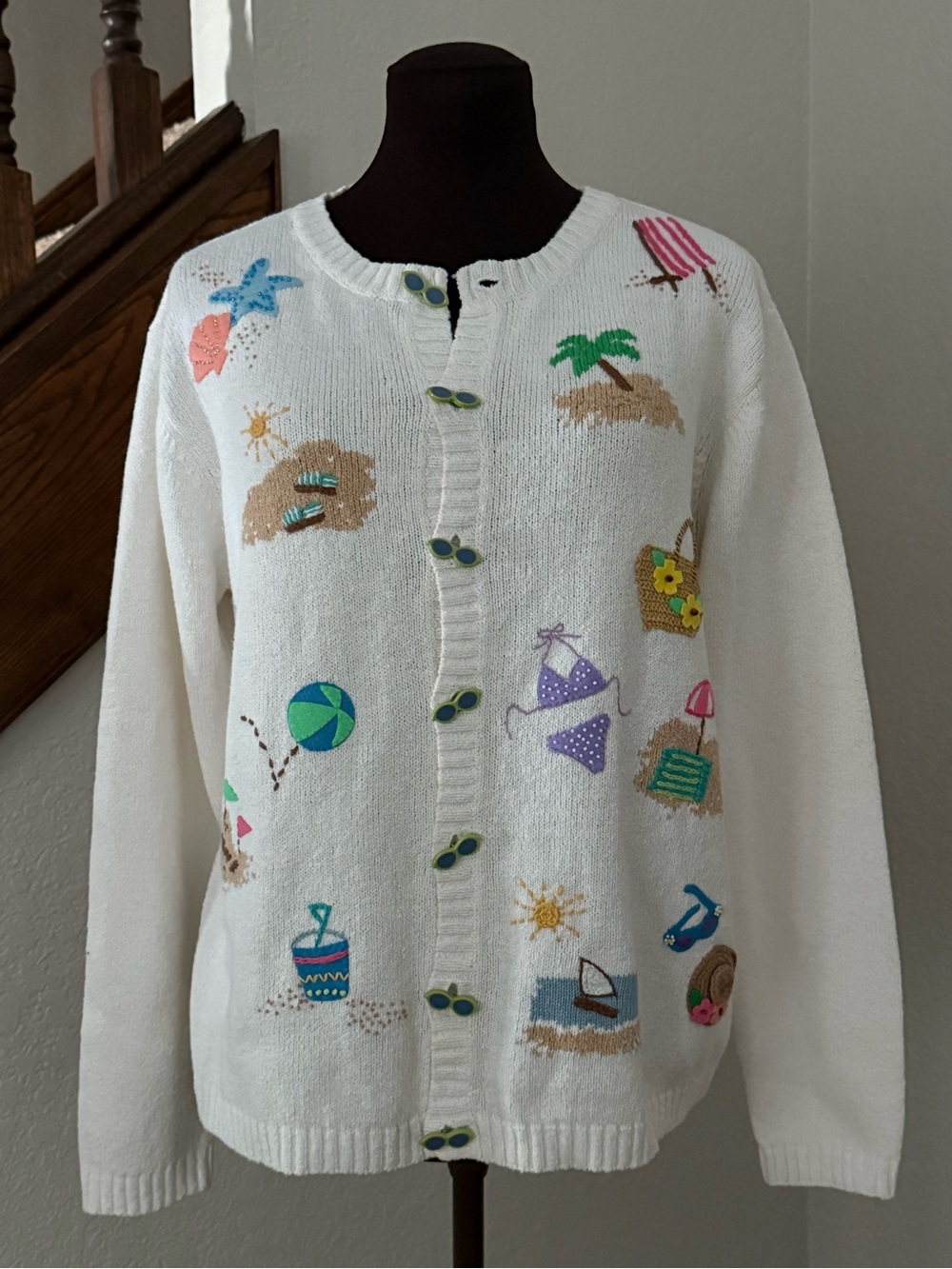 Talbots Beach Theme Ramie Cotton Cardigan Sweater Size M